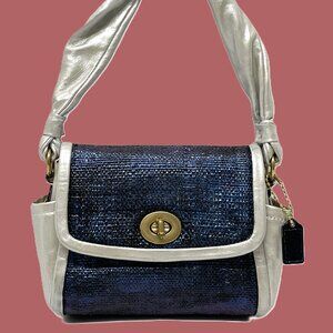 COACH Mini Handbag Iridescent Blue Straw Silver Leather 42475 *EUC* JAZZY CHIC!!